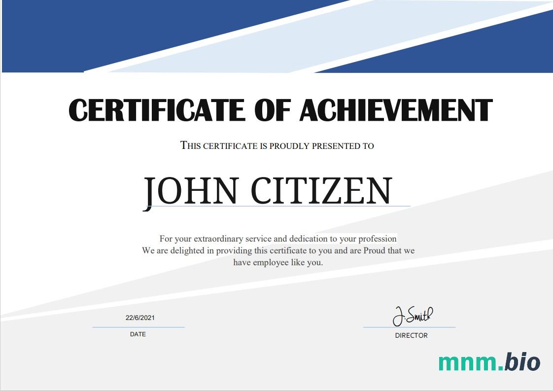 USA Employee Thank You Achievement cert